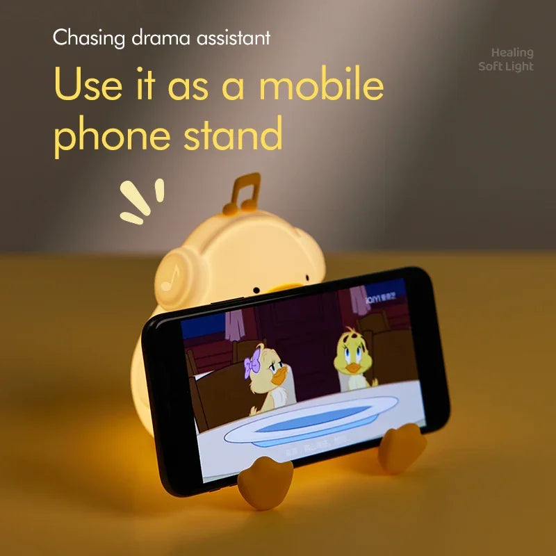 Musical Duck Night Lamp Cute Silicone Duck Night Lamp Touch Warm Light USB Charging Timer Room Decoration Creative Children Gift
