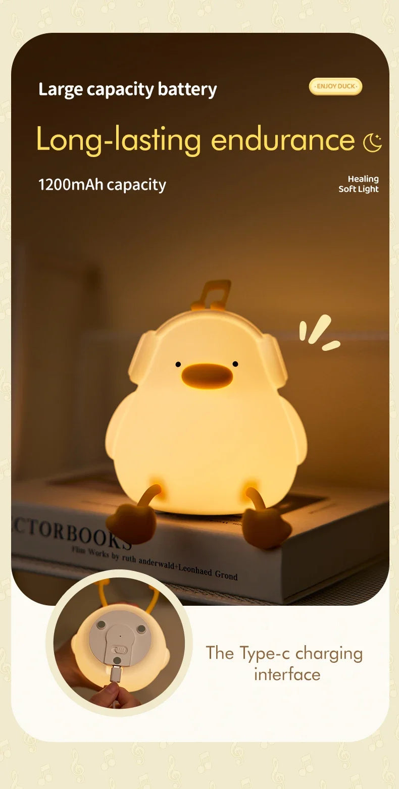 Musical Duck Night Lamp Cute Silicone Duck Night Lamp Touch Warm Light USB Charging Timer Room Decoration Creative Children Gift