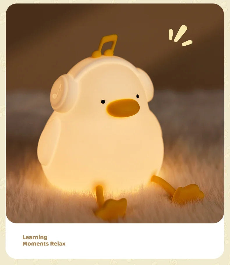 Musical Duck Night Lamp Cute Silicone Duck Night Lamp Touch Warm Light USB Charging Timer Room Decoration Creative Children Gift