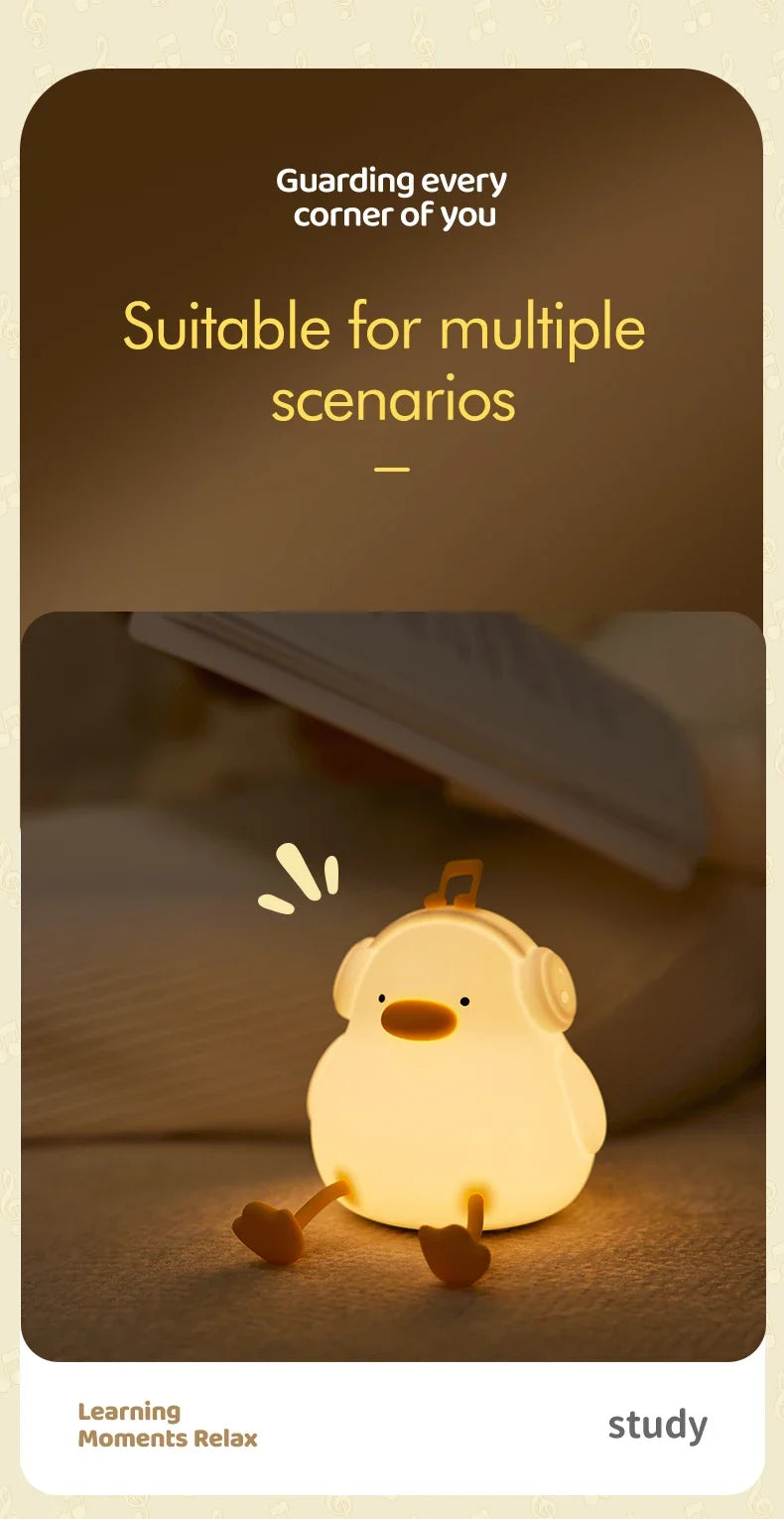 Musical Duck Night Lamp Cute Silicone Duck Night Lamp Touch Warm Light USB Charging Timer Room Decoration Creative Children Gift