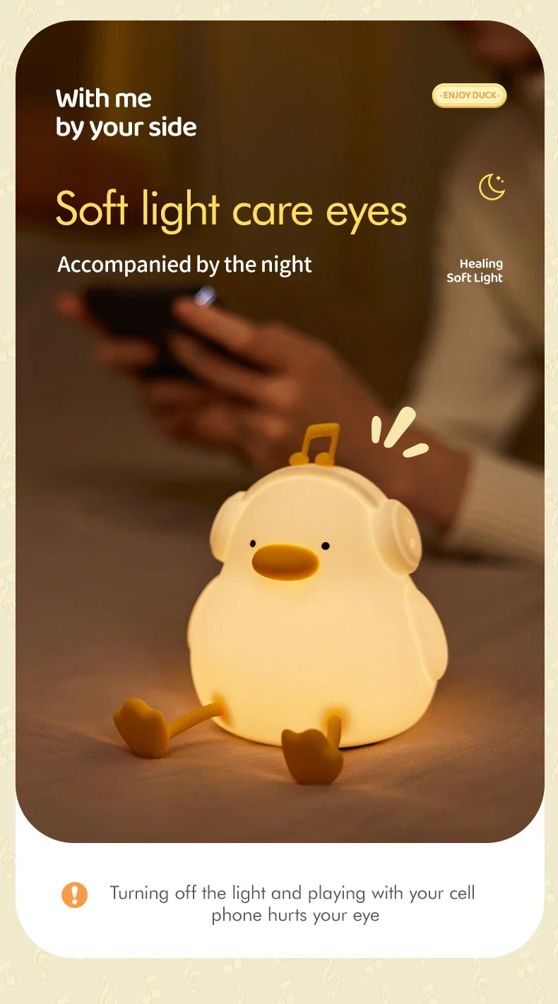 Musical Duck Night Lamp Cute Silicone Duck Night Lamp Touch Warm Light USB Charging Timer Room Decoration Creative Children Gift