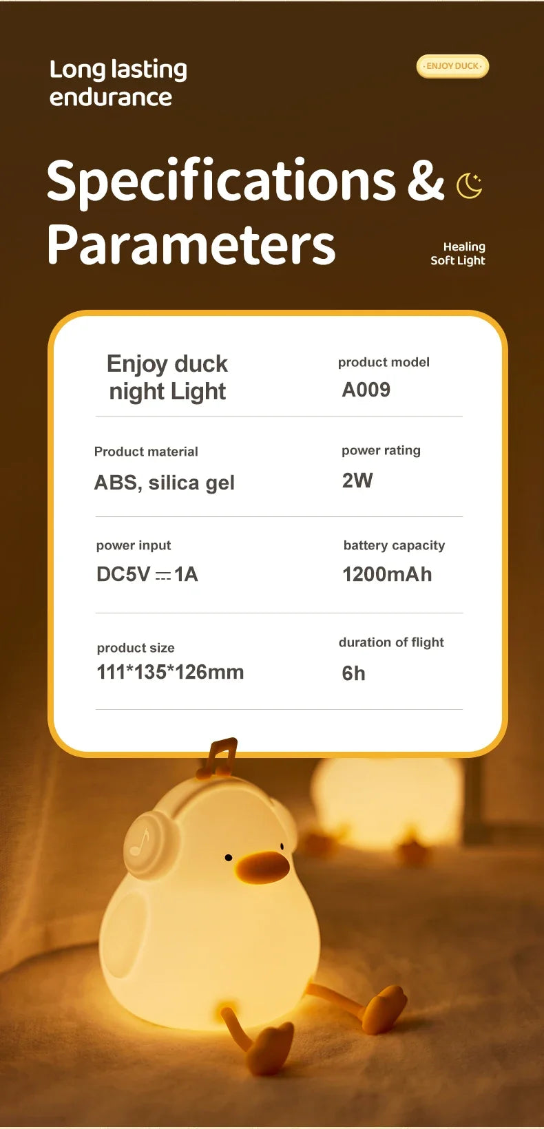 Musical Duck Night Lamp Cute Silicone Duck Night Lamp Touch Warm Light USB Charging Timer Room Decoration Creative Children Gift