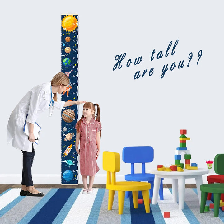 Height Measure Ruler for Kids, Cartoon Planet Rocket, Hanging Baby Height Chart Scroll Poster, Painting for Boy's Bedroom Decor