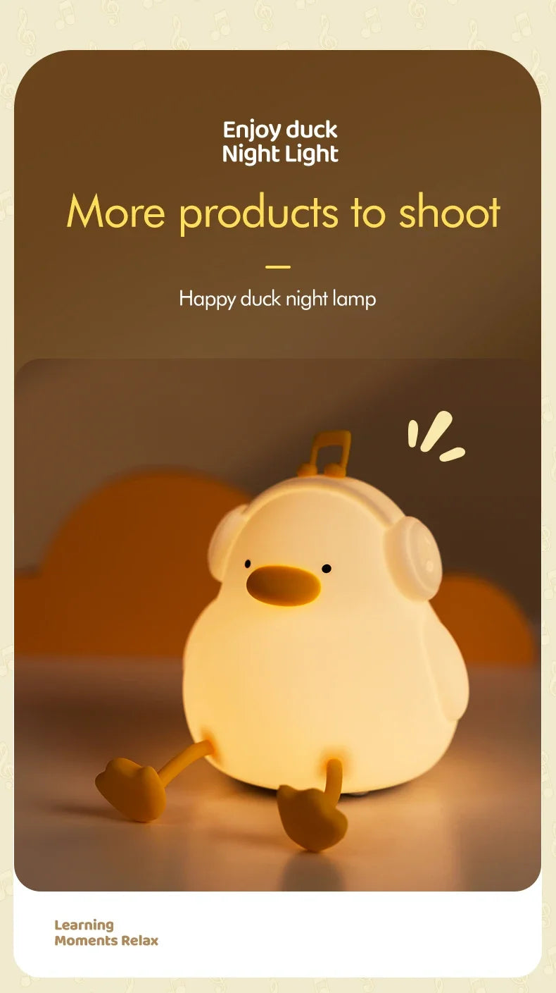 Musical Duck Night Lamp Cute Silicone Duck Night Lamp Touch Warm Light USB Charging Timer Room Decoration Creative Children Gift