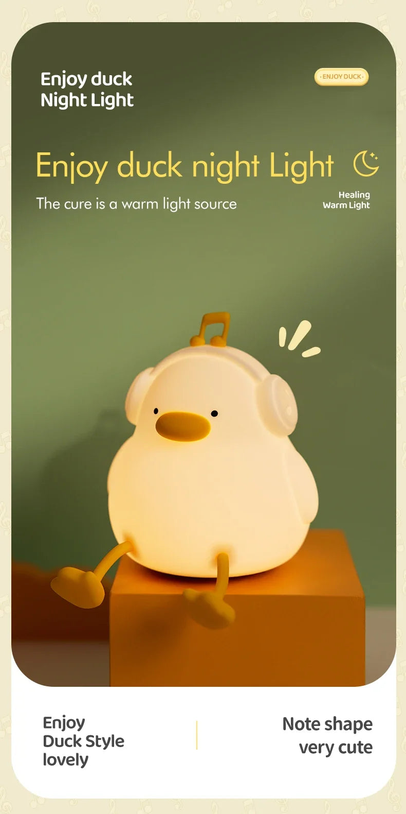 Musical Duck Night Lamp Cute Silicone Duck Night Lamp Touch Warm Light USB Charging Timer Room Decoration Creative Children Gift