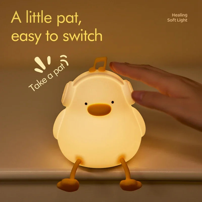 Musical Duck Night Lamp Cute Silicone Duck Night Lamp Touch Warm Light USB Charging Timer Room Decoration Creative Children Gift