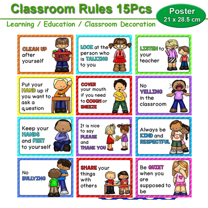 Classroom Rules Poster for Preschool Kindergarten Classroom Wall Decoration Educational Posters Language Arts Charts Montessori