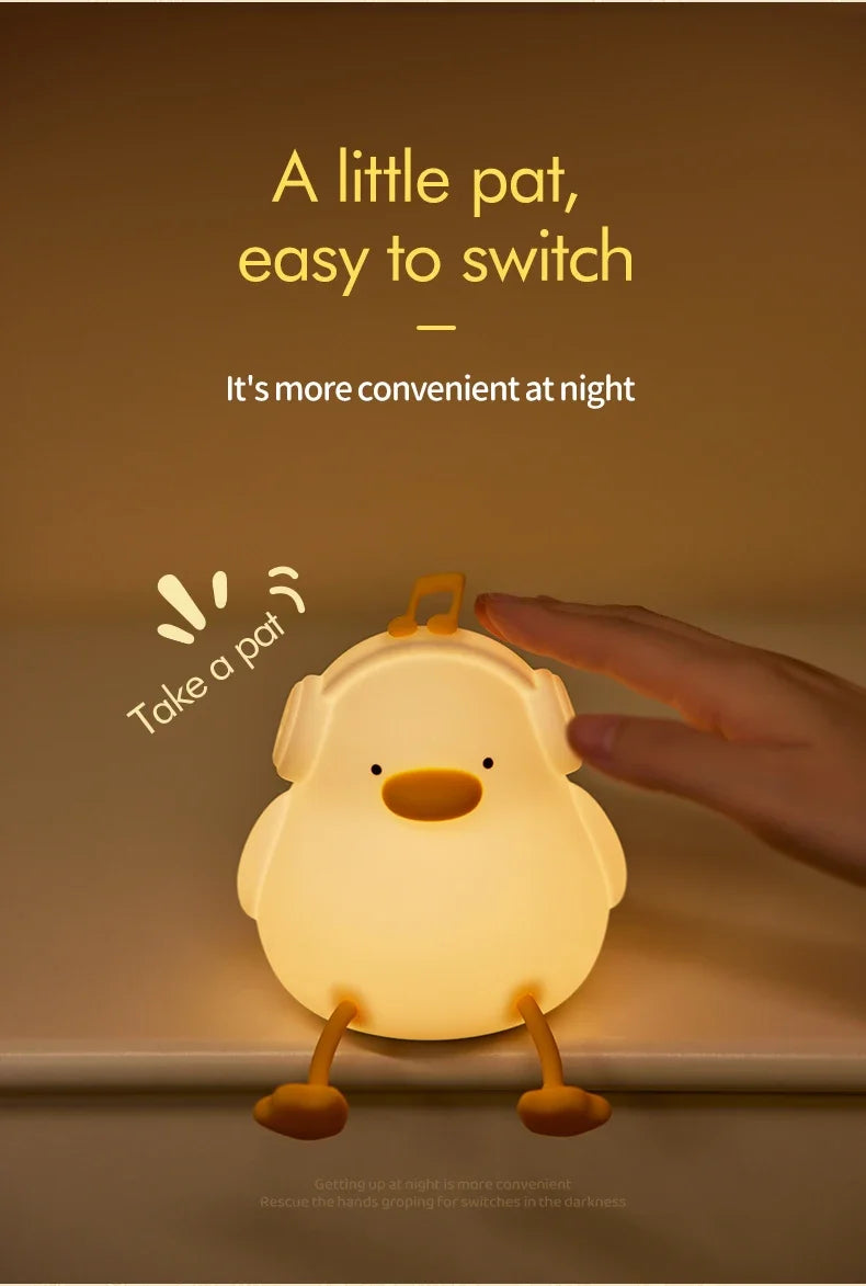 Musical Duck Night Lamp Cute Silicone Duck Night Lamp Touch Warm Light USB Charging Timer Room Decoration Creative Children Gift