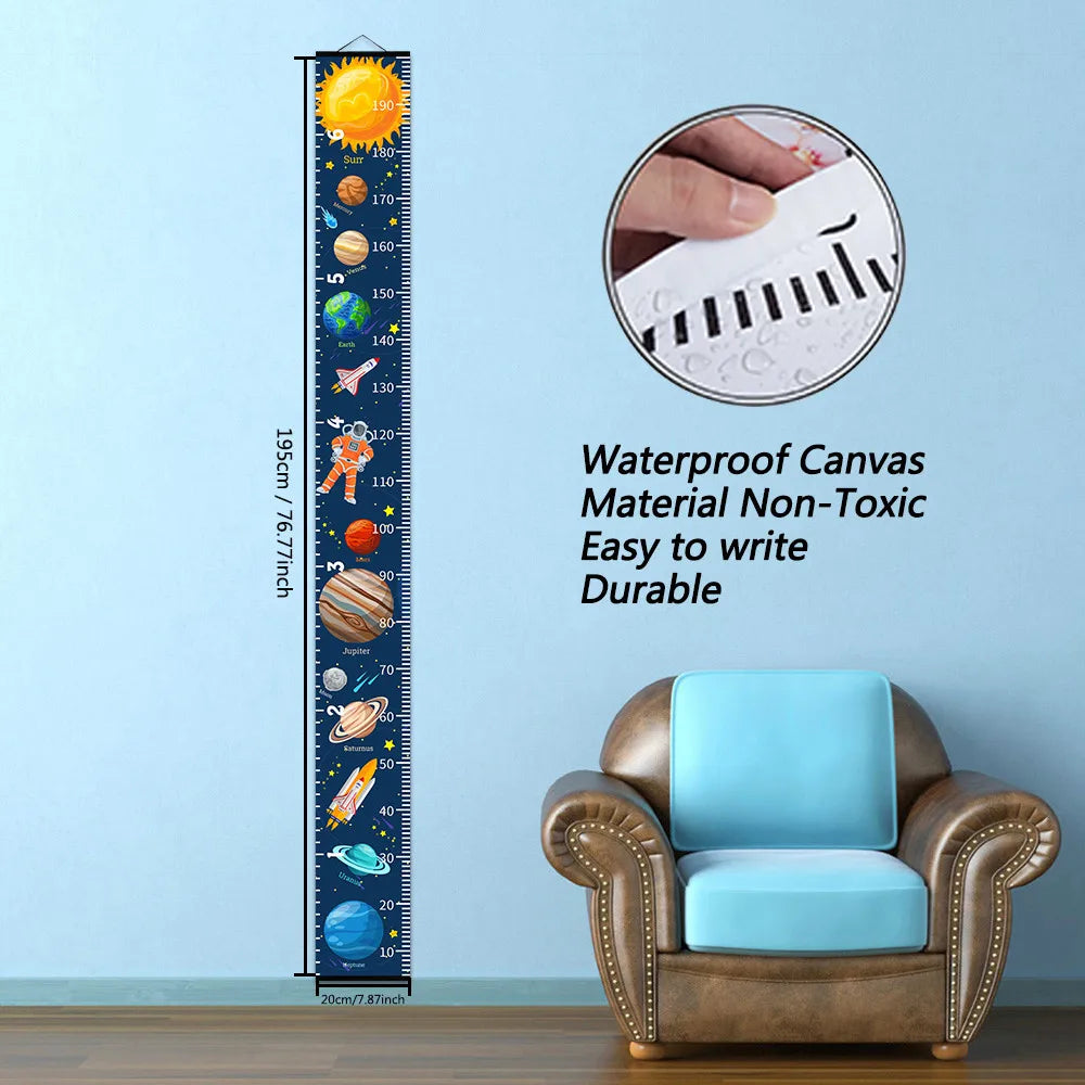 Height Measure Ruler for Kids, Cartoon Planet Rocket, Hanging Baby Height Chart Scroll Poster, Painting for Boy's Bedroom Decor