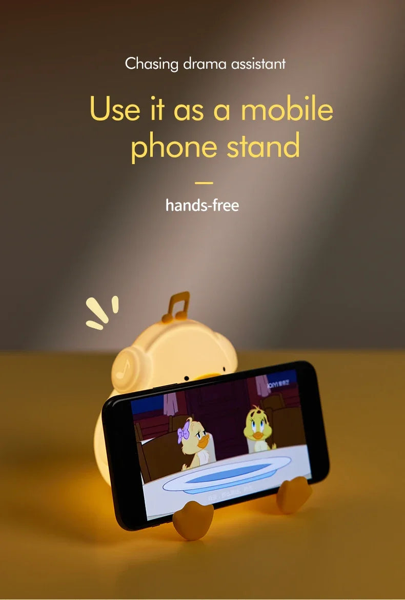 Musical Duck Night Lamp Cute Silicone Duck Night Lamp Touch Warm Light USB Charging Timer Room Decoration Creative Children Gift