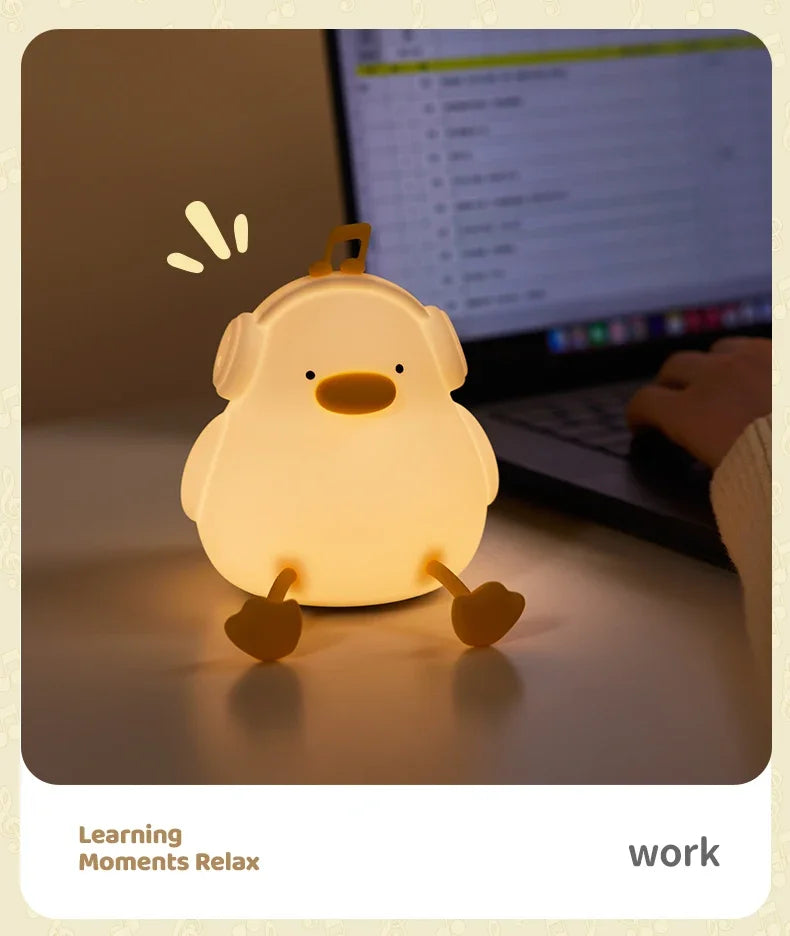 Musical Duck Night Lamp Cute Silicone Duck Night Lamp Touch Warm Light USB Charging Timer Room Decoration Creative Children Gift