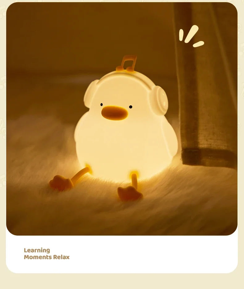 Musical Duck Night Lamp Cute Silicone Duck Night Lamp Touch Warm Light USB Charging Timer Room Decoration Creative Children Gift